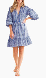 Shoshanna blue and white patterned Harbor Tassel Cotton Dress Size M Like New Photo 0