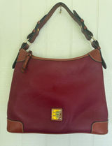 Dooney & Bourke Pebble Grain Leather Hobo Shoulder Bag Burgundy Wine Tan Trim Photo 0