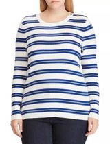 Lauren Ralph Lauren White Blue Yellow Striped‎ Cotton Sweater XL Gold Buttons Photo 0