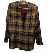 Vintage Navy‎ and tan plaid women’s blazer size 14 double breasted Photo 0