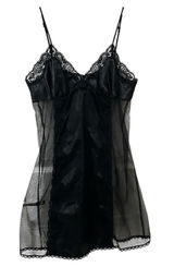 Vintage Fredericks of Hollywood black satin sheer mesh chemise slip dress size M Photo 0