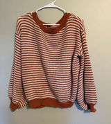 SHEIN Rust & Cream Striped Scoop-Neck Sweater Photo 0