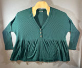 925 | Altar'd State Waffle Knit Peplum Babydoll‎ Henley Top Green Women L Photo 0