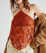 NWOT Free People Rust Burnt Orange Seychelle Lace Top Sz S Photo 0