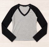 Brandy Melville Women's Off-Shoulder Raglan Long Sleeve Top Black Grey S Photo 0