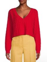Alice + Olivia XS Ayden Crop Wool Cashmere Sweater‎ Cable Knit Red Valentines Photo 0