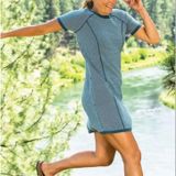 Title Nine Improv Short Sleeve Sweater Dress Small Teal Blue Gorpcore Athletic Photo 0