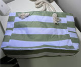 Sage Green and White Striped Canvas‎ Beach Tote Bag with Rope Handles Zip Top Photo 0