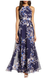Eliza J Navy Floral Print Chiffon Halter Neck Maxi Dress size 12 NO SASH Photo 0