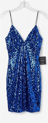 NWT Lulus Royal Blue Sequin V-Neck Bodycon Mini Dress Size XS Photo 0