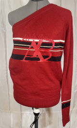 Apple Bottoms Red Sweater One Shoulder Acrylic Wool Blend Large Y2K Logo Stripe Photo 0