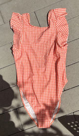 Double Zero‎ Orange Gingham Swimsuit Cottagecore Fairy Milkmaid Beach Photo 0