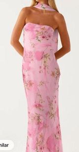 Strapless floral dress with neck scarf Photo 0