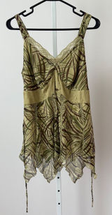 Separates by NY City Design Co. Y2k Fairy Green Brown Leaf‎ Print Lace Top sz L Photo 0