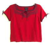 ‎American Eagle deadstock red cropped embroidered short sleeve sweater L Photo 0
