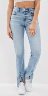 American Eagle '90s Bootcut Jean Faded Indigo Split Hem Y2K Streetwear‎ Size 4 Photo 0