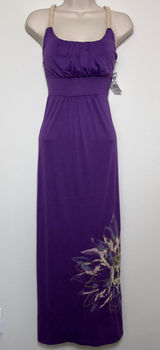 NEW y2k Bongo Women Milkmaid Maxi Dress Purple‎ Braided Macrame Racerback Floral Photo 0