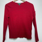 Lauren Ralph Lauren Women Cotton Top M Red Striped Long Sleeve Pocket‎ Preppy Photo 0