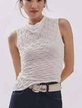 Anthropologie Maeve Asymmetric Textured Tank Small White Sleeveless Mock Neck Photo 0