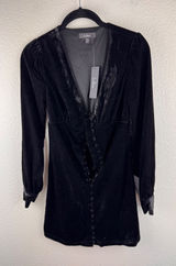 Lulus Black Velvet HOCO Button Front Mini Dress‎ Party Cocktail NWT Size XS Photo 0