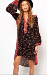 Free People Peacemaker High Low Tunic Dress Black Red Bandana Paisley Boho Photo 0