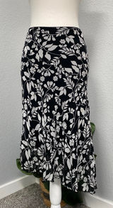 My Michelle Black White Floral Midi Asymmetrical Ruffle Hem Skirt Boho Grunge Photo 0