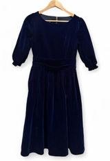 Feiinvan Navy‎ Velvet Fit & Flare Dress A Line Holiday Party Small Photo 0