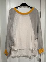 NWOT We The Free Size L Oversized Raglan Long Sleeve Slub Knit Top Gray Cream Photo 0