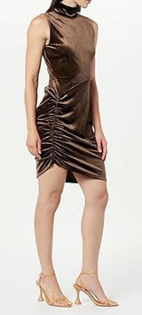 NWT THE DROP Fabia Ruched Velvet Mockneck Mini Dress‎ in Coffee Bean - XXL Photo 0