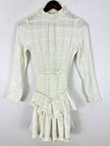 ASOS‎ White Cotton Smocked Mini Dress 4 Long Sleeve Tiered Ruffle Boho Cottage Photo 0