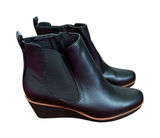 Black Faux Leather Wedge Ankle Boots Side Zipper Elastic‎ Gore Womens Size 10 Photo 0