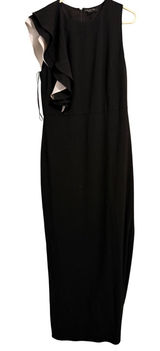 Halston Heritage Maxi Dress Womens 4 Black Ruffle Sleeveless Two Tone Gown‎ Photo 0
