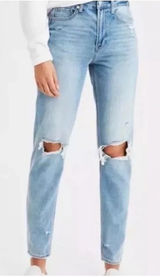 American Eagle Mom Jeans Women's 8 Short Distressed High Rise Straight Leg Blue Photo 0