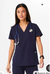 Figs Women's Casma Three-Pocket Scrub Top V-neck Size XLarge Navy Blue Medical Photo 0