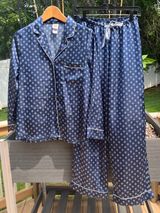 In Bloom by Jonquil Navy Satin Long Sleeve & Pants Pajama Set Size S Loungewear Photo 0