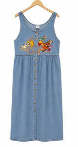 Vintage 90s Disney Store Winnie the Pooh Denim Maxi Dress Embroidered Size Large Photo 0