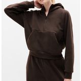 Athleta Womens Forever Fleece‎ Brown 1/2 Zip Athleisure Lounge Hoodie Size M Photo 0