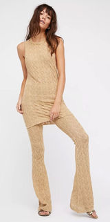 Free People Take Me Out Co-Ord Gold Metallic‎ Knit 2 Piece Set Flared Leg Small Photo 0