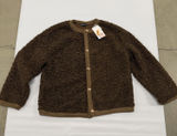 PrettyGarden Brown Sherpa Fleece Cardigan Gold Button Knit Trim Jacket Size L Photo 0