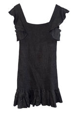 Band‎ of Gypsies Linen Blend Smocked Mini Dress Large Ruffled Sleeve Black Party Photo 0