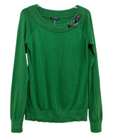Lauren Ralph Lauren Green Cotton Buckle Detail Scoop Neck Sweater Womens Medium Photo 0