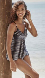 Garnet Hill Surplice Wrap One‎ Piece Striped Swim Dress 6 Blue White Photo 0