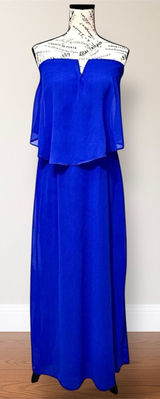 City‎ Triangles Blue Maxi Dress Strapless Chiffon Ruffle Formal Homecoming Photo 0