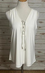 White House Black Market ivory casual MJ lace-up sleeveless tank Size Large Photo 0