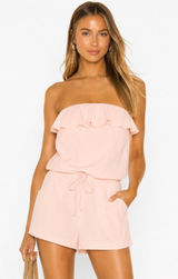 Amanda Uprichard Silk Strapless Ruffle Drawstring Romper Blush Pink Size L Photo 0