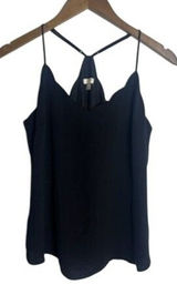 J.Crew Wm 4 Scalloped Racerback‎ Cami Top Black Preppy Minimalist Capsule Chic Photo 0