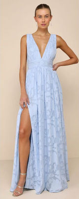 Lulus Sweet Sophistication Light Blue Burnout Floral Maxi Dress Size XL Formal Photo 0