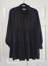 Amanda Uprichard Tiered Mini Dress Womens Size S Black Ruffle Neck Long Sleeve Photo 0