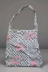 Free People Shoulder Bag White Pink Black Floral Fabric Tote Reusable Shopper Photo 0