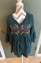 Altar'd State Teal Embroidered Boho Tunic Photo 0